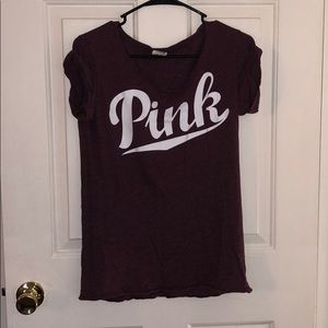 Pink Burgundy rolled sleeve and cut neck T-shirt